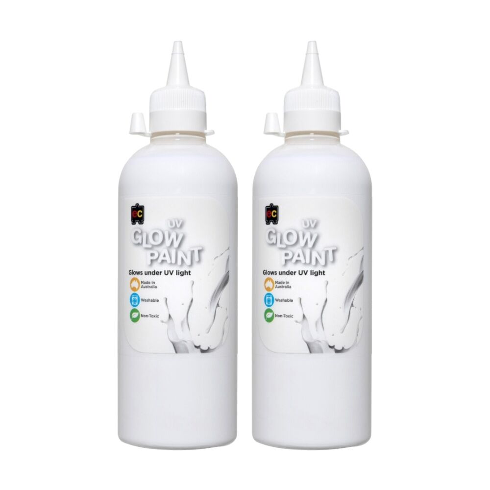 2PK Educational Colours UV Glow Fluorescent Acrylic Paint White 500ml 3y+