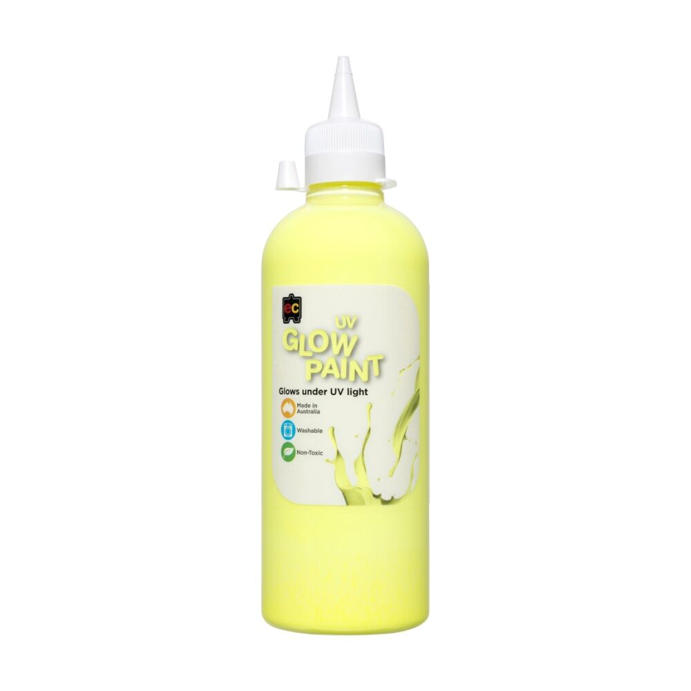 2PK Educational Colours UV Glow Fluorescent Acrylic Paint Yellow 500ml 3y+
