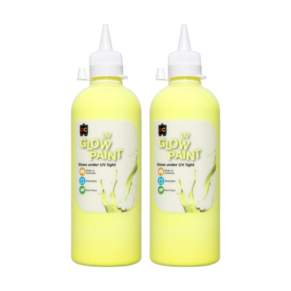 2PK Educational Colours UV Glow Fluorescent Acrylic Paint Yellow 500ml 3y+