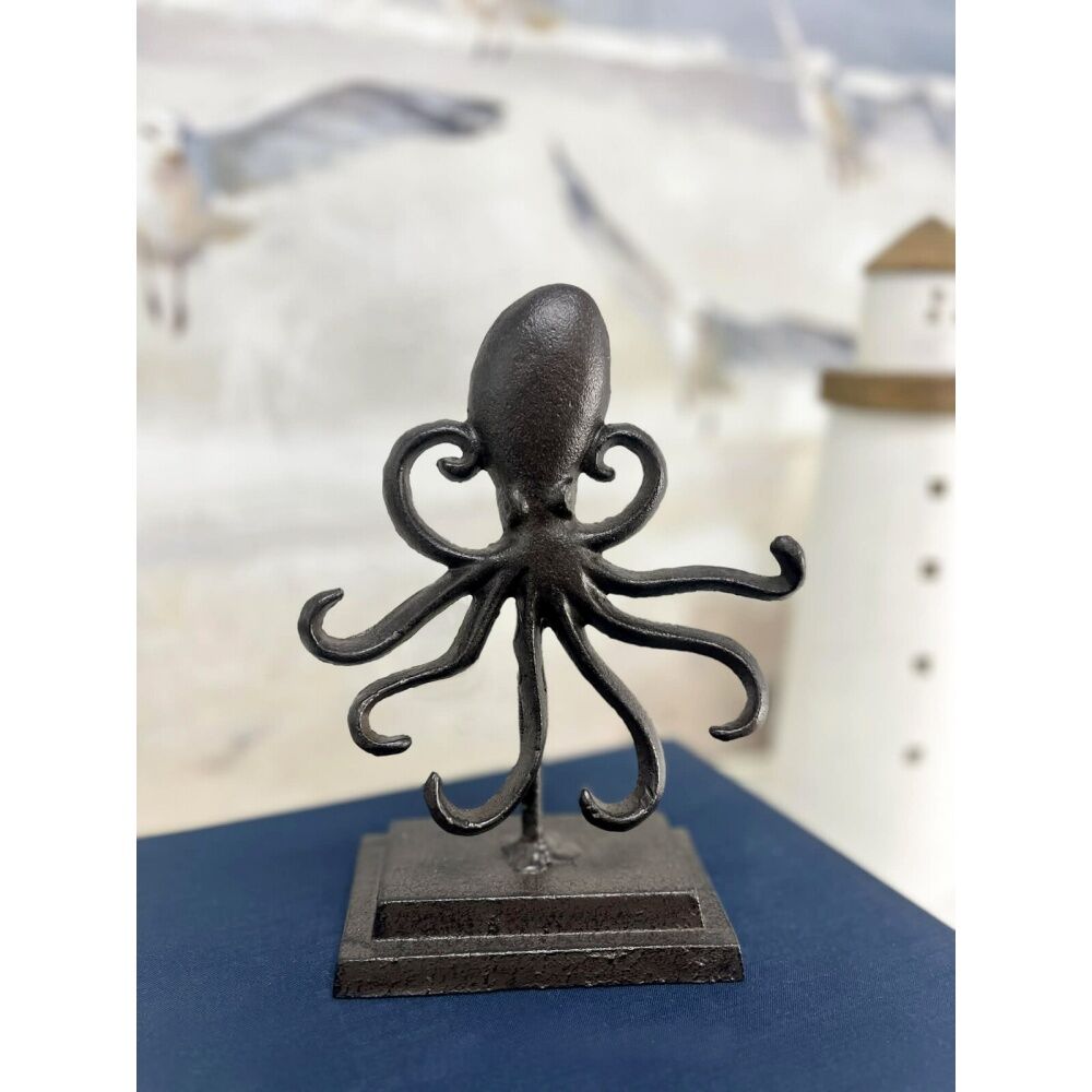 LVD Octopus On Stand Cast Iron Sculpture Nautical Home Decor 20x14.5x7cm