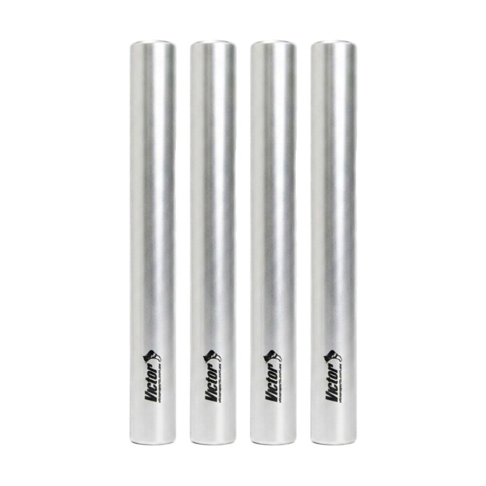 4PK Victor Sports Aluminium Relay Baton Lightweight Smooth Ends Silver Junior