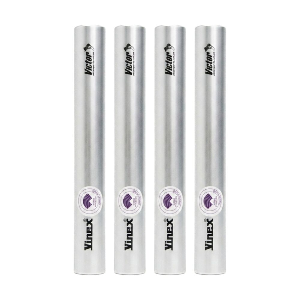 4PK Victor Sports Aluminium Relay Baton Lightweight Smooth Ends Silver Senior
