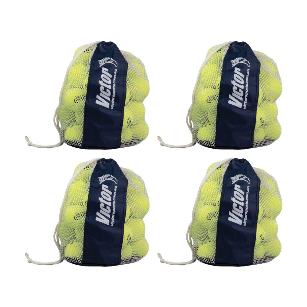 4PK Victor Sports Mesh Ball Bag Mini Holds 24 Tennis Balls W/ Drawstring Closing