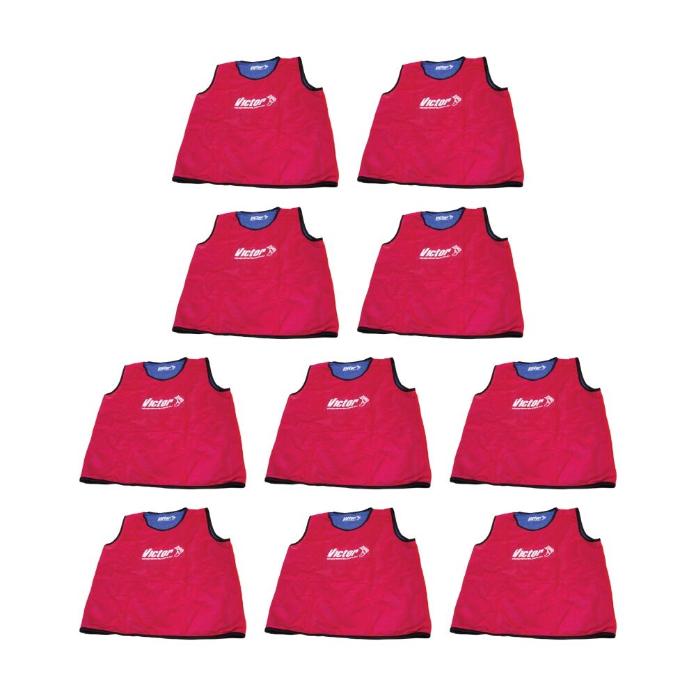 10PK Victor Sports Reversible Lightweight Fitness/Training Vest Red/Blue Senior