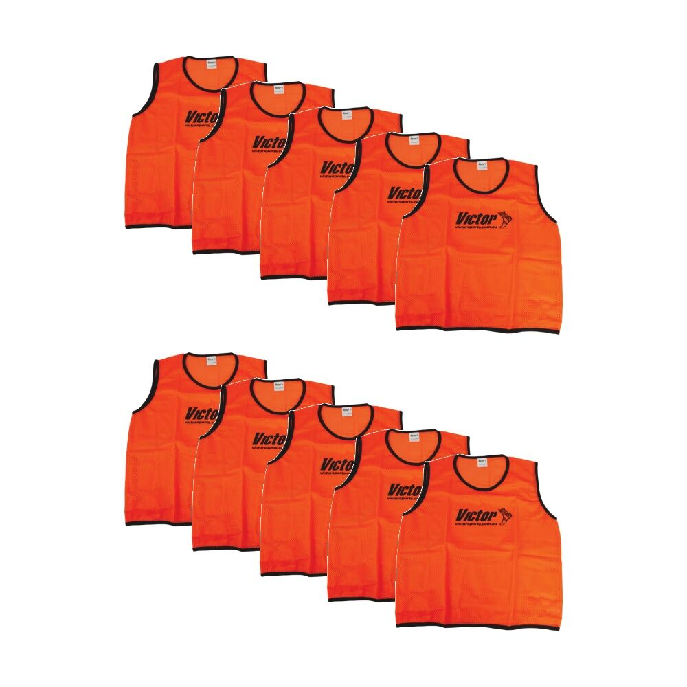 10PK Victor Sports Lightweight Mesh Fitness/Training Vest Orange X-Large