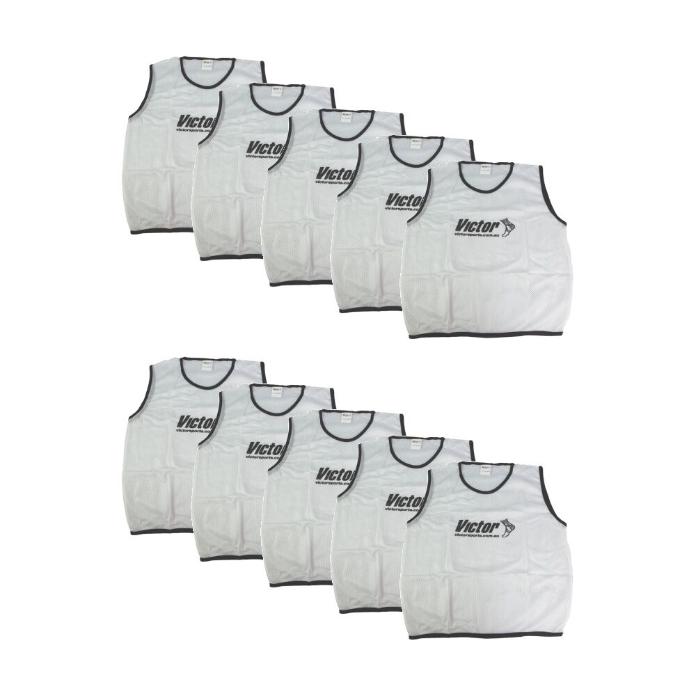 10PK Victor Sports Lightweight Mesh Fitness/Training Vest White X-Large