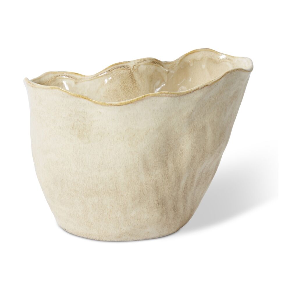 2PK E Style Wavy Rim Kerry Vase Ceramic Decorative Piece Beige 27x15x20cm