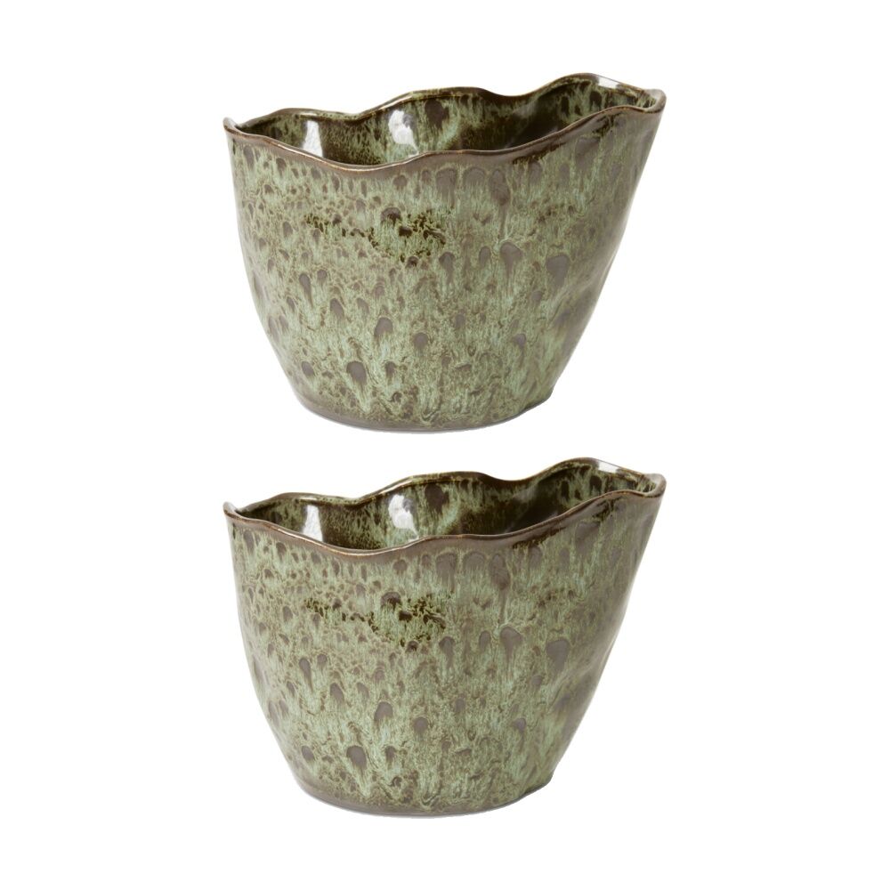 2PK E Style Wavy Rim Kerry Vase Ceramic Decorative Piece Green 27x15x20cm