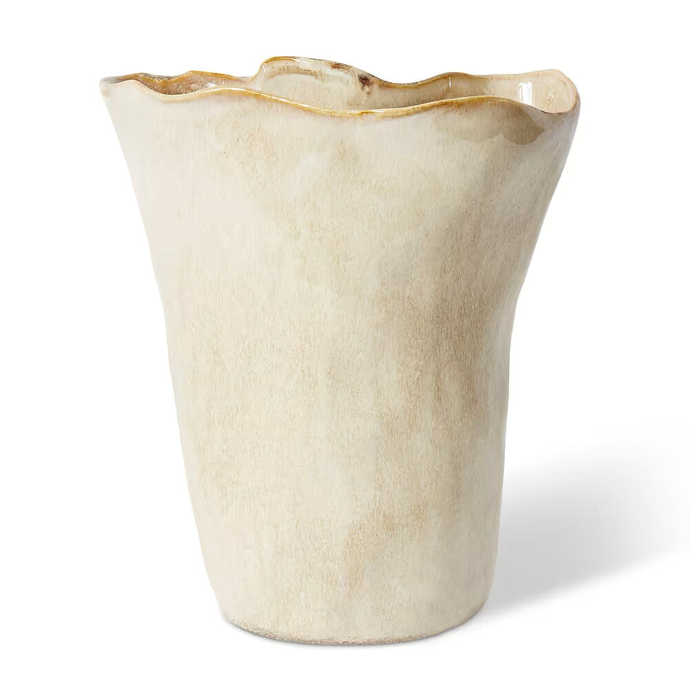 2PK E Style Wavy Rim Kerry Tall Vase Ceramic Decorative Piece Beige 24x15x28cm