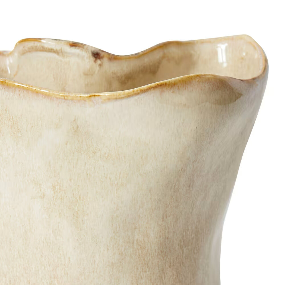 2PK E Style Wavy Rim Kerry Tall Vase Ceramic Decorative Piece Beige 24x15x28cm