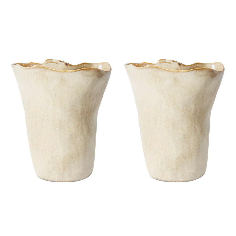 2PK E Style Wavy Rim Kerry Tall Vase Ceramic Decorative Piece Beige 24x15x28cm