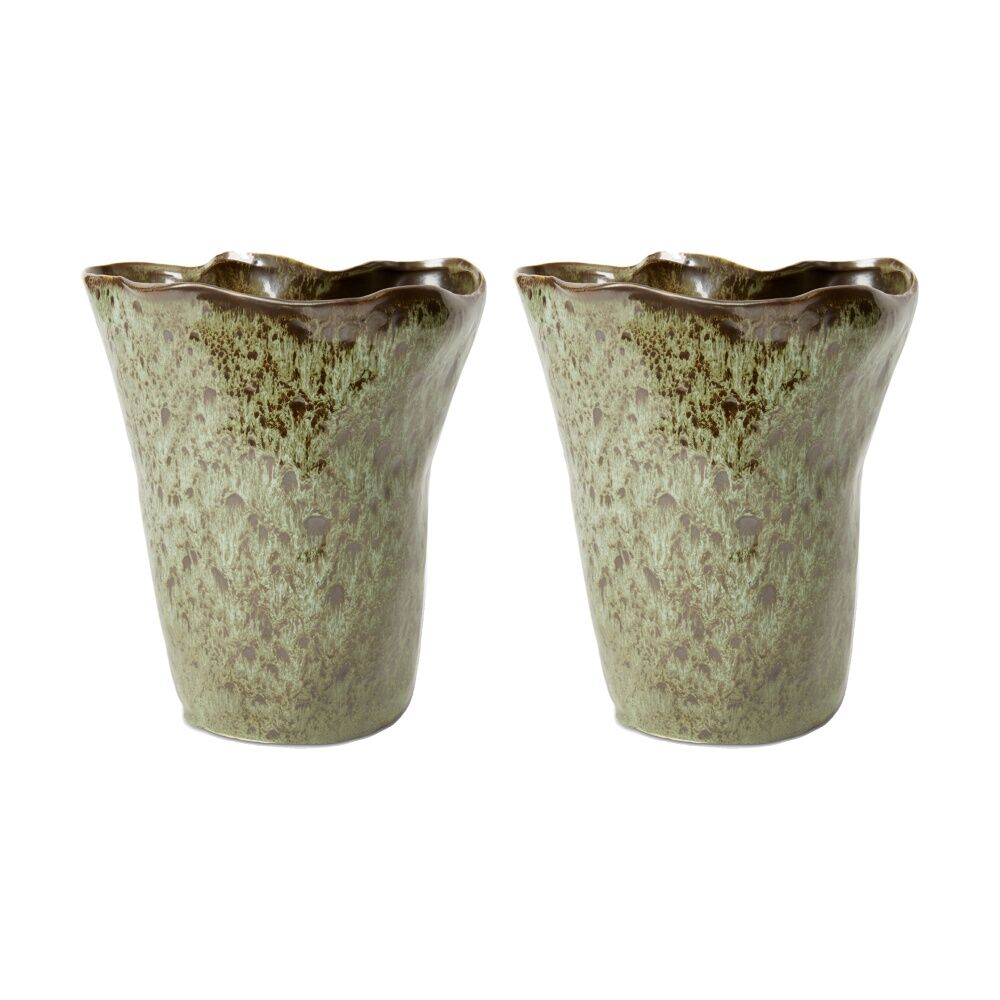 2PK E Style Wavy Rim Kerry Tall Vase Ceramic Decorative Piece Green 24x15x28cm