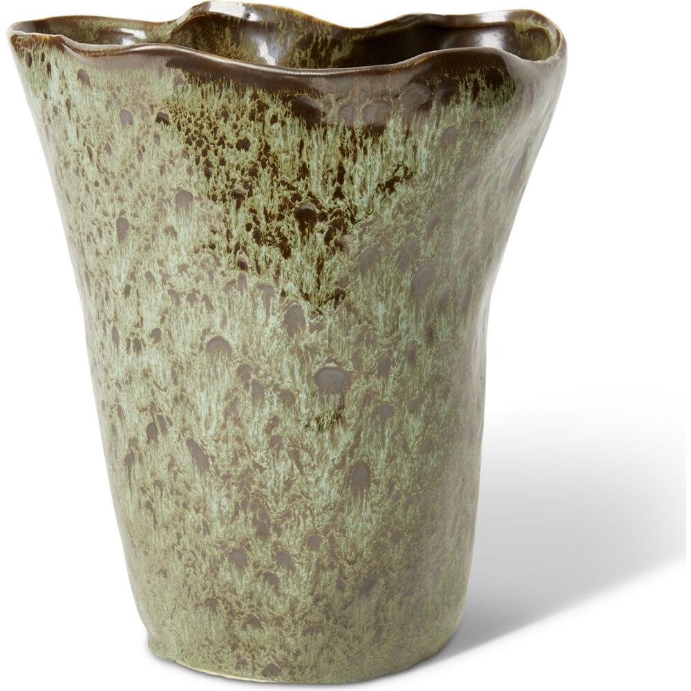 2PK E Style Wavy Rim Kerry Tall Vase Ceramic Decorative Piece Green 24x15x28cm