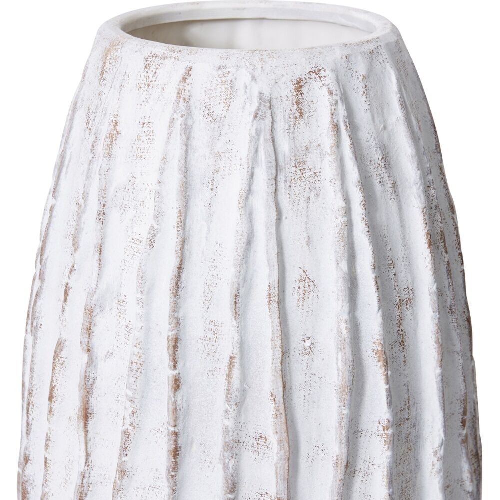 E Style Adelina Vase Ceramic Ribbed Texture Decor White/Brown 28x28x70cm