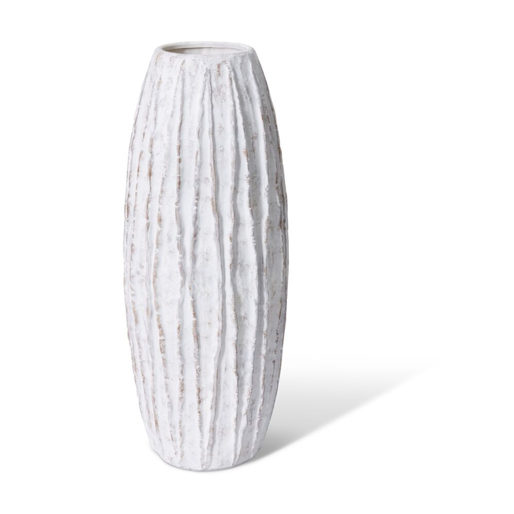 E Style Adelina Vase Ceramic Ribbed Texture Decor White/Brown 28x28x70cm