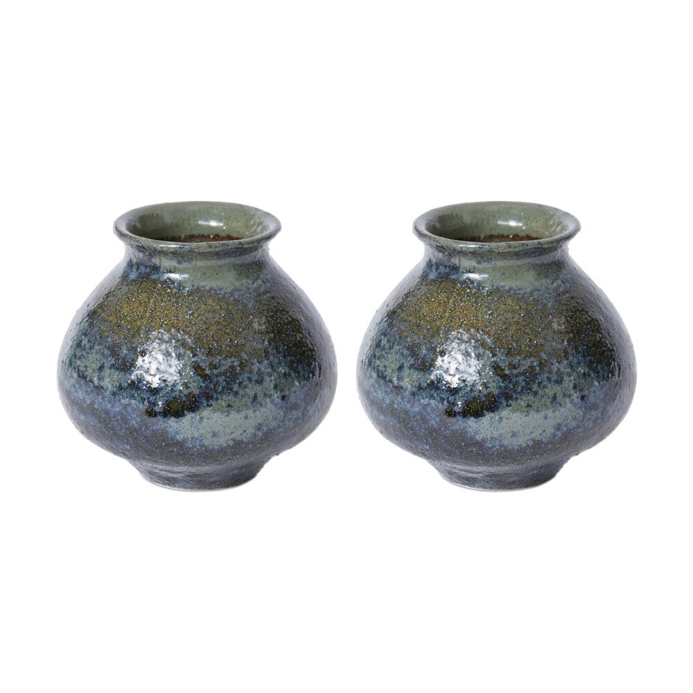 2PK E Style Gugu Vase Ceramic Stylish Home Decor Accent Piece Blue 14x14x12cm