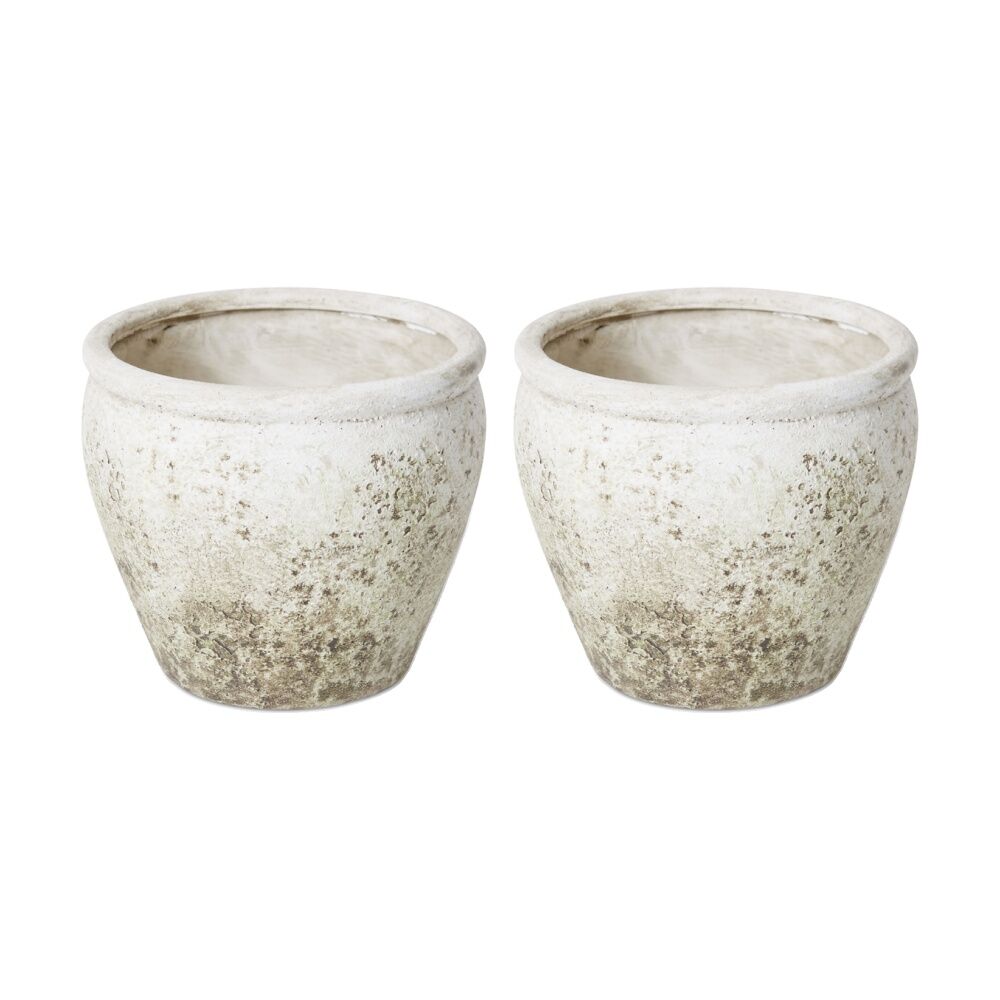 2PK E Style Lulama Pot Ceramic Organic Textured Decor Stone/Moss 14x14x12cm