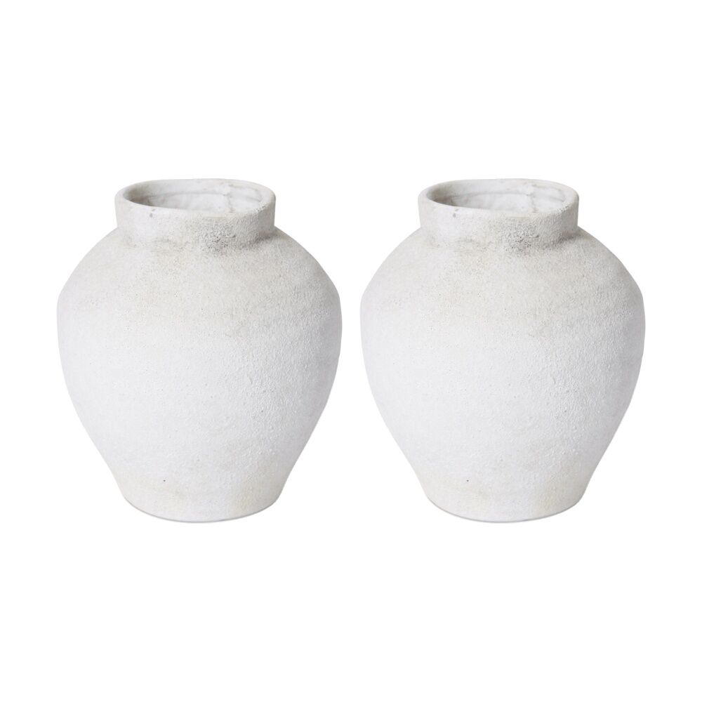 2PK E Style Fikile Vase Ceramic Minimalist Interior Decor White 17x17x18cm