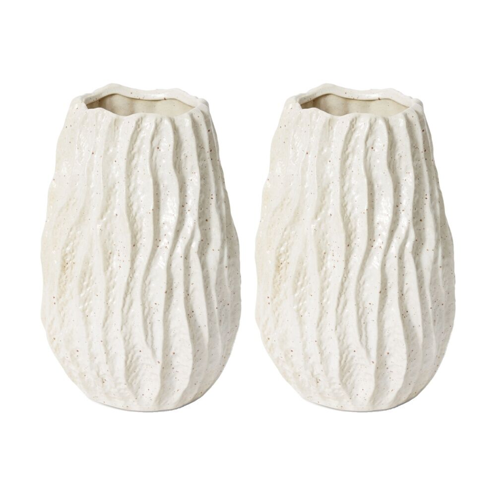 2PK E Style Genet Vase Ceramic Textured Home Decor White 17x17x26cm