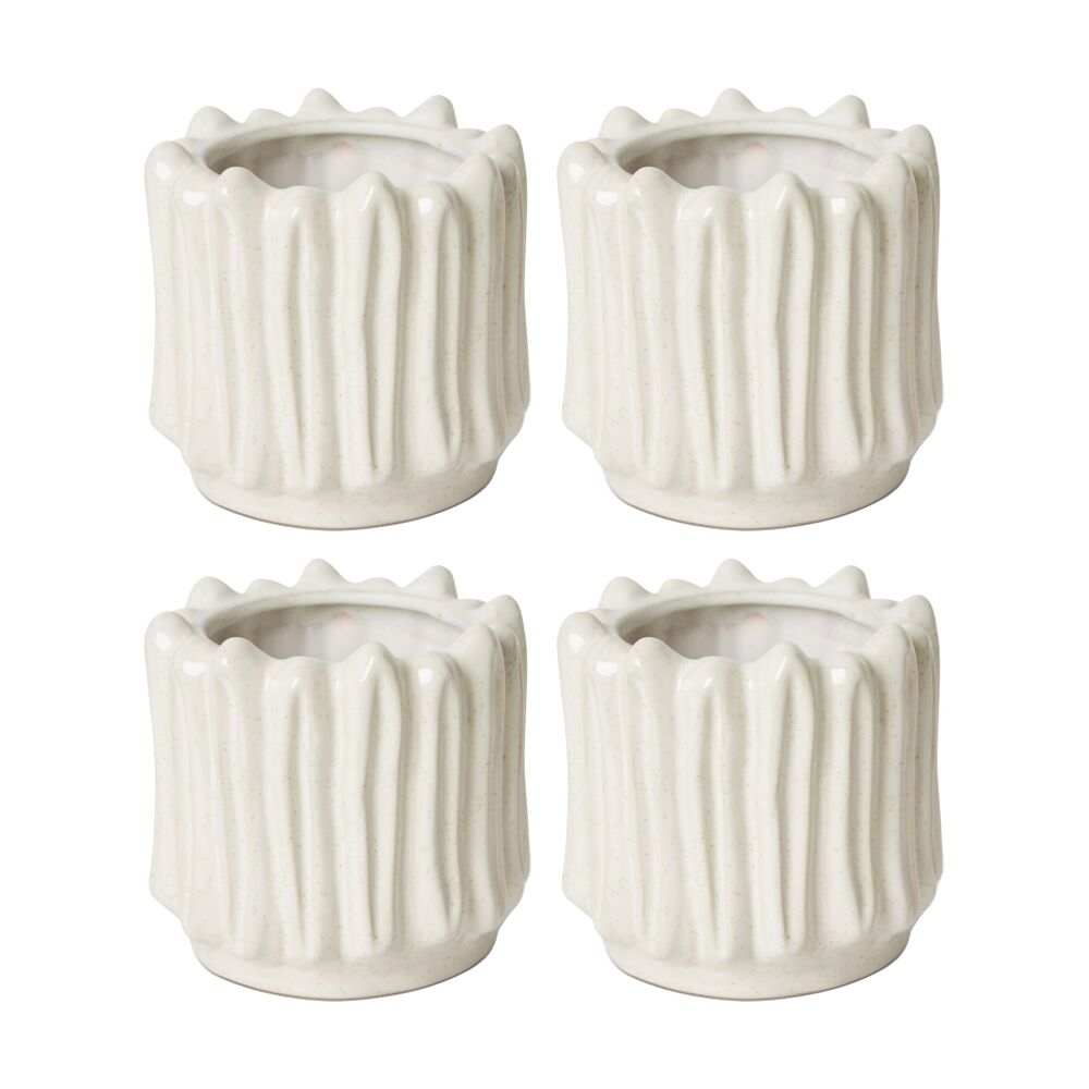 4PK E Style Imo Pot Organic Ceramic Textured Decorative Piece White 15x15x14cm