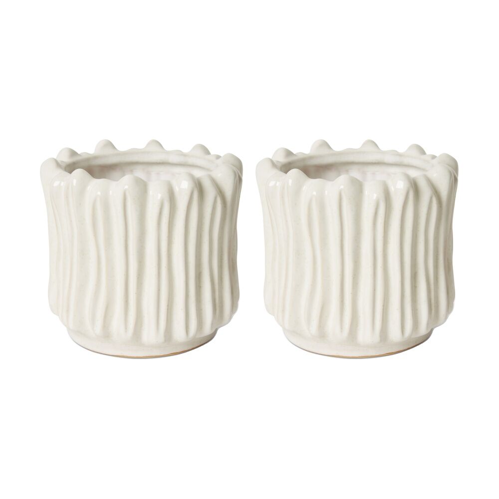 2PK E Style Imo Pot Organic Ceramic Textured Decorative Piece White 20x20x19cm