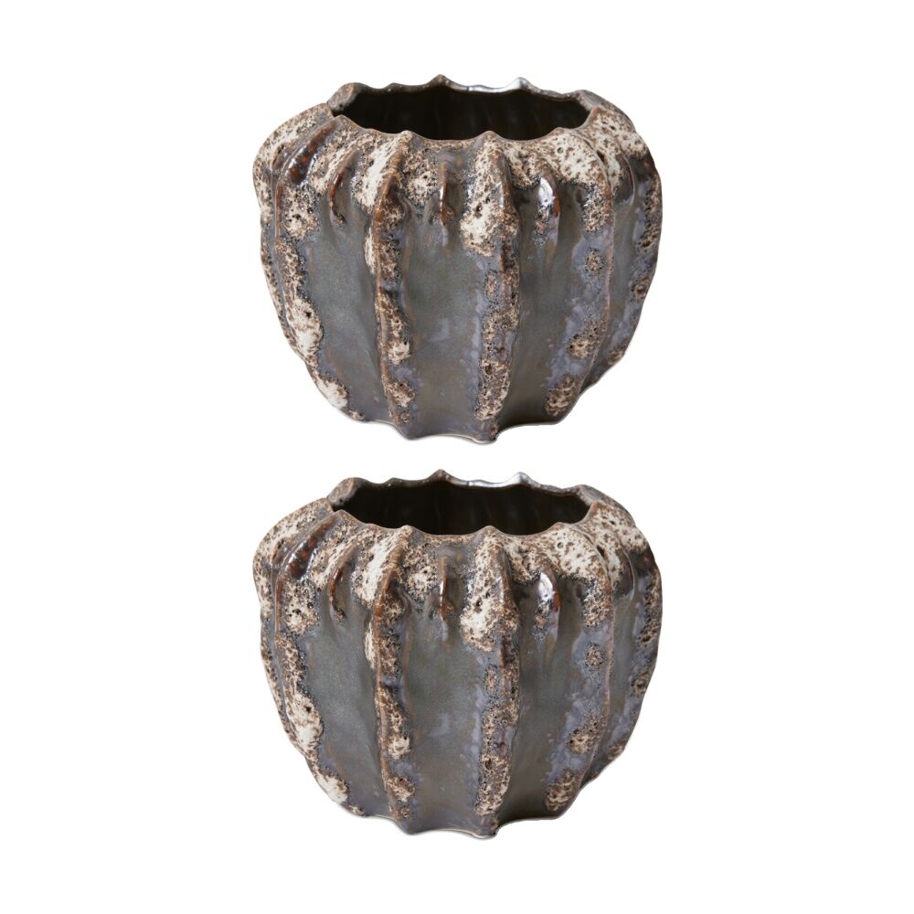 2PK E Style Kijani Ceramic Pot Elegant Decorative Planter Brown 19x18x14cm