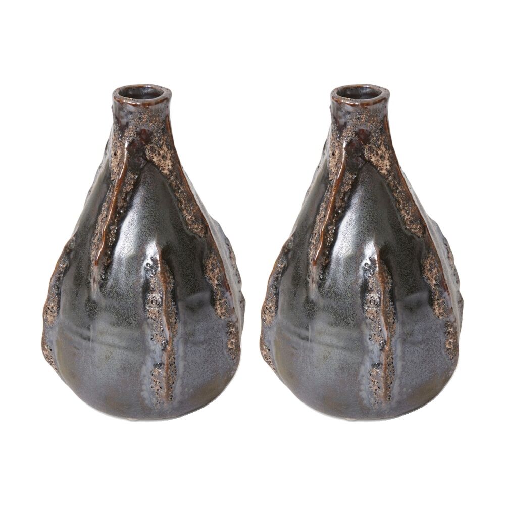 2PK E Style Kijani Ceramic Vase Decorative Centrepiece Brown 11x11x18cm