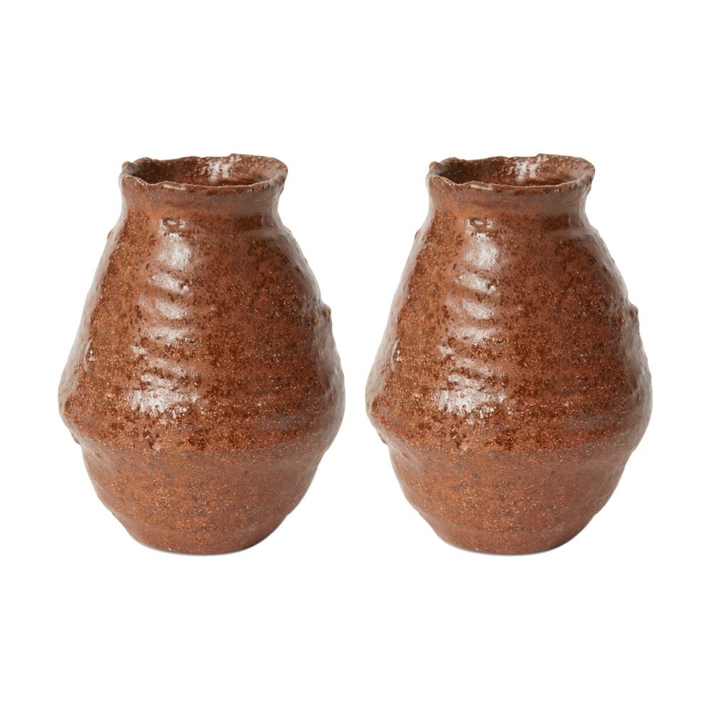 2PK E Style Assata Ceramic Vase Decorative Centrepiece Terracotta 15x15x20cm