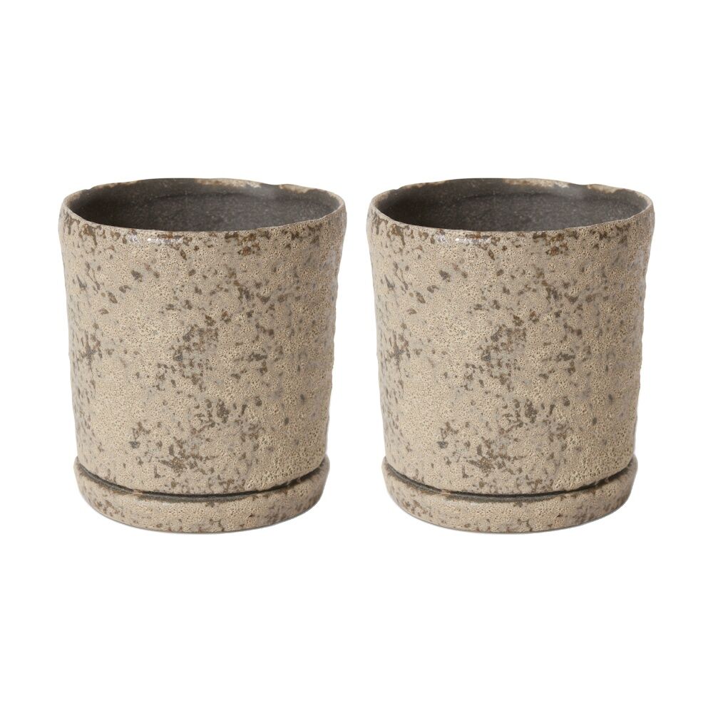2PK E Style Rael Ceramic Pot Decorative Elegant Planter Brown 16x16x17cm