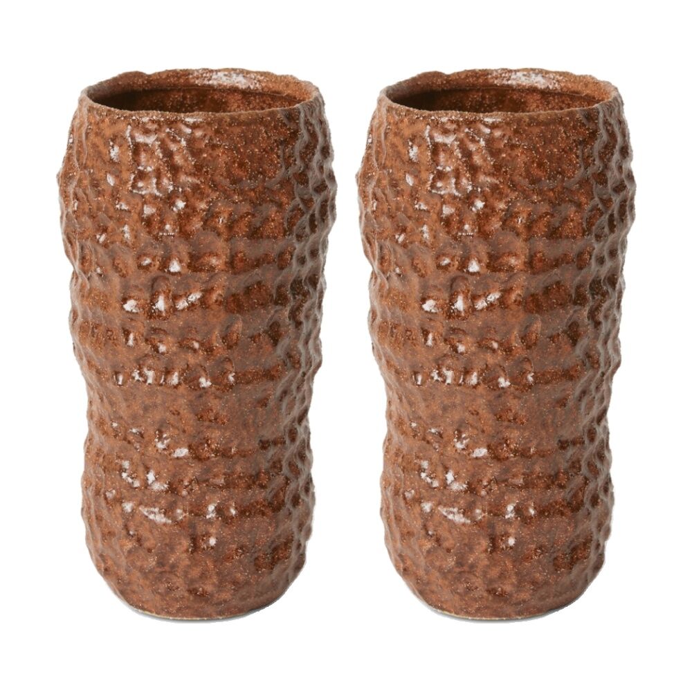 2PK E Style Kaari Ceramic Vase Decorative Centrepiece Terracotta 15x15x28cm