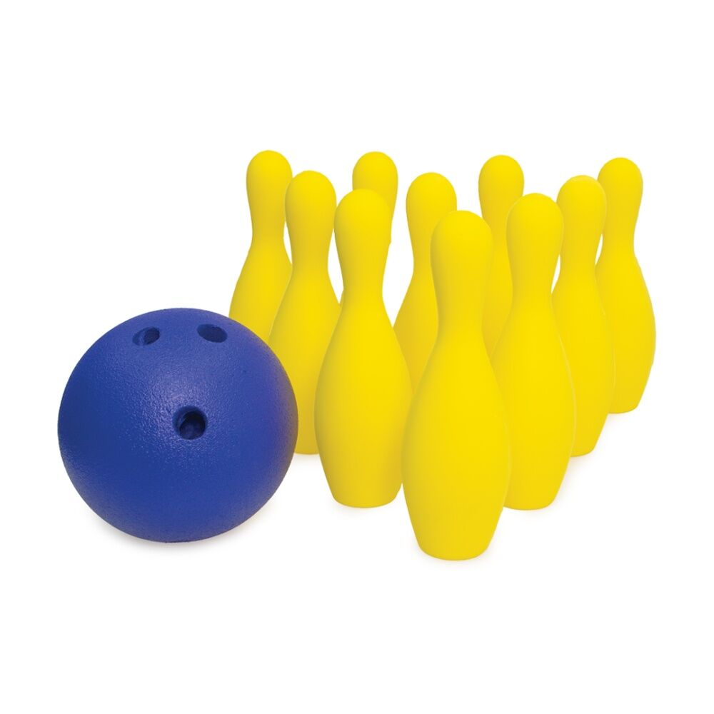 11pc Victor Sports 10 Pin Bowling Set With 30cm Soft Foam Pins & Ball Yel/Blue