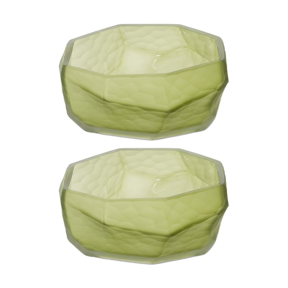 2PK E Style Rufus Round Glass Vase Geometric Modern Design Dark Green 22x22x10cm