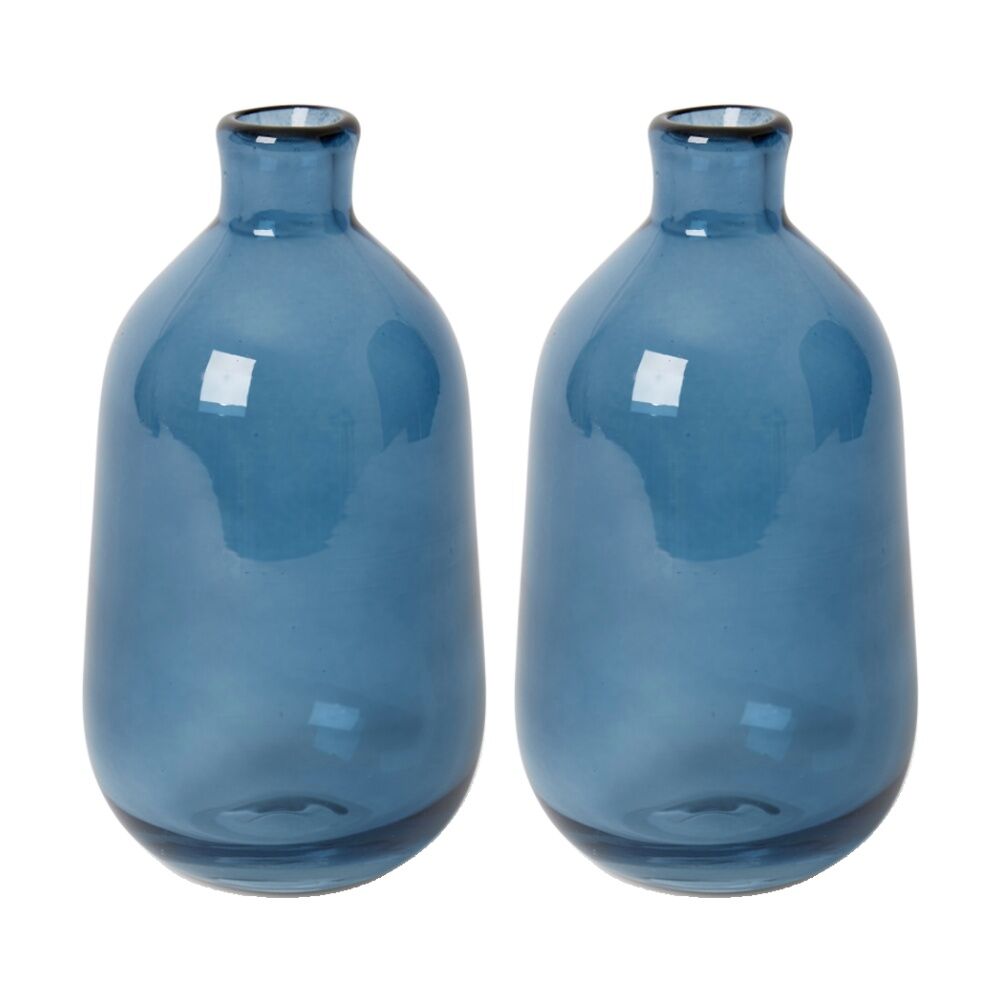 2PK E Style Dalili Glass Bottle Tall Decorative Vessel Blue 9x9x16cm