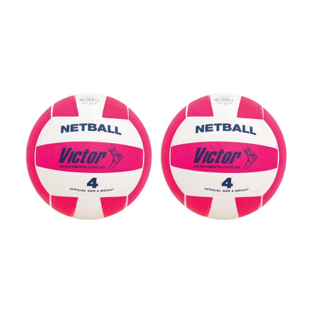 2PK Victor Sports Rubber Netball Size 4 Pink Durable Training Ball Outdoor