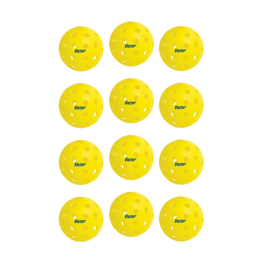 4x 3pc Victor Sports Pickleball Outdoor 40 Holes Ball Set Yellow 7.2cm