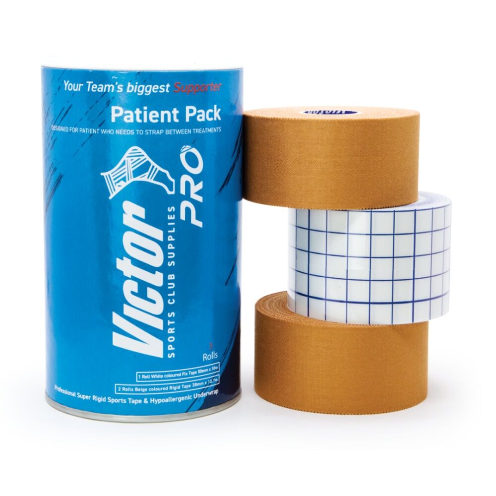 3pc Victor Sports Pro Patient Pack Rigid & Fix Tape Set 38mmx13.7m Beige/White