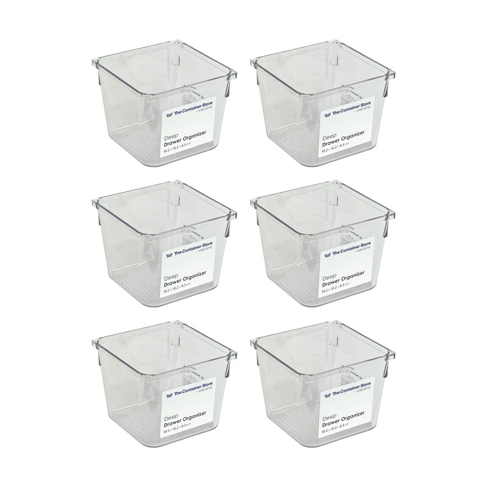 6PK The Container Store Deep Drawer Organiser Insert Clear 10.2x10.2x8.3cm