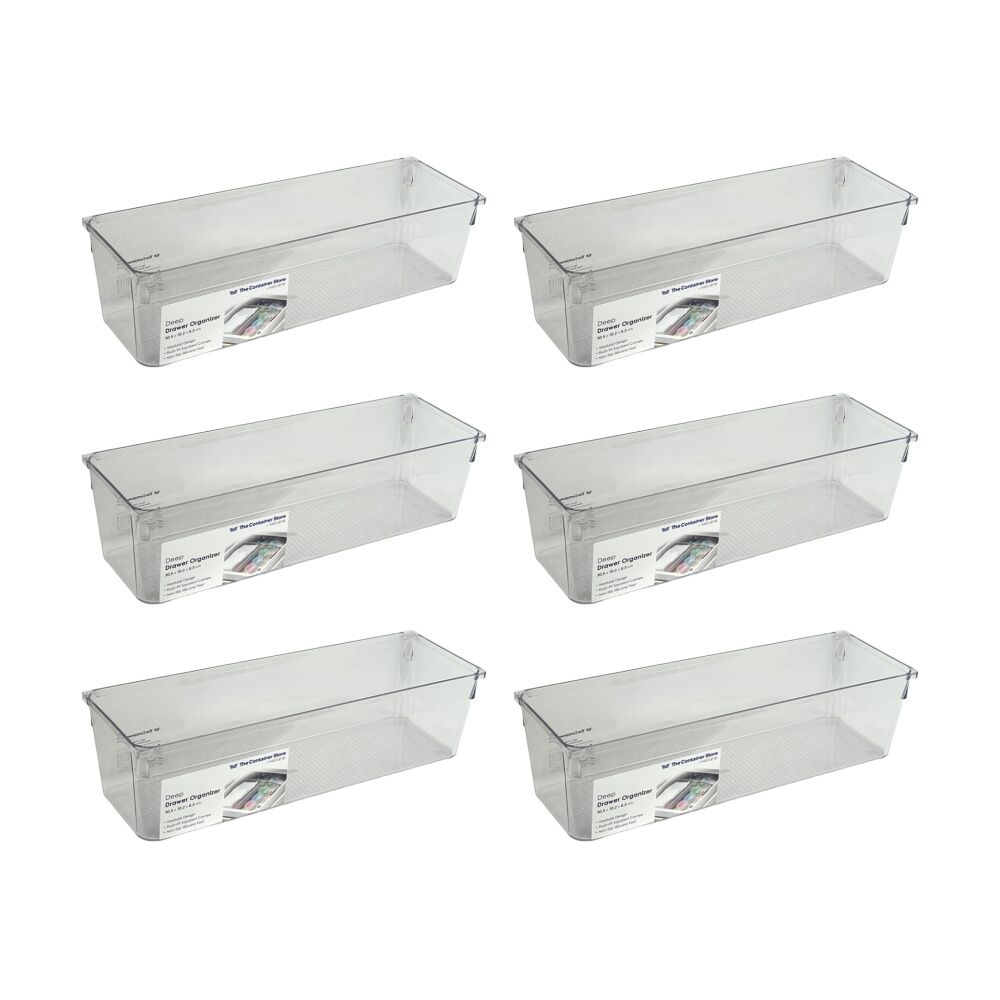 6PK The Container Store Deep Drawer Organiser Insert Clear 30.5x10.2x8.3cm