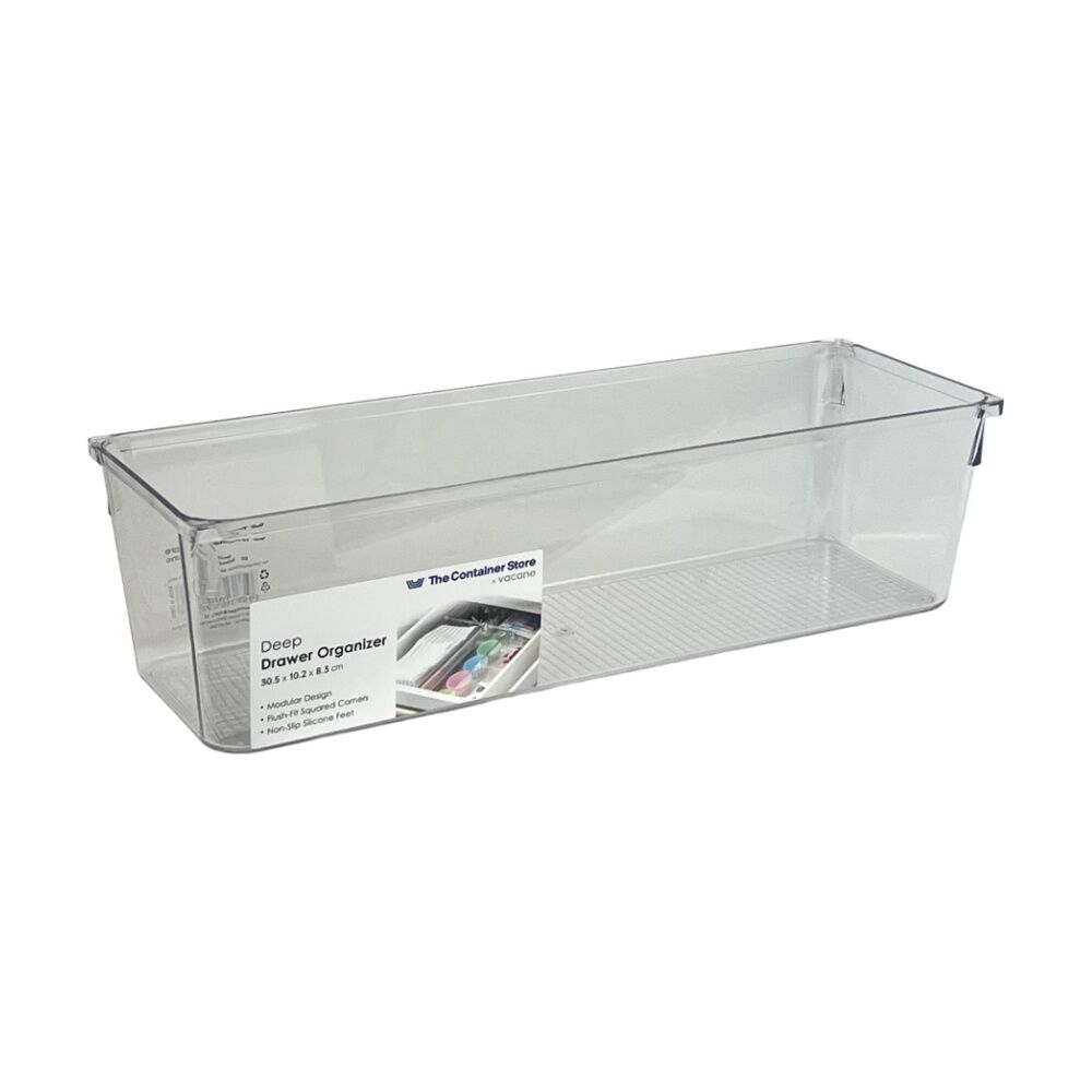 6PK The Container Store Deep Drawer Organiser Insert Clear 30.5x10.2x8.3cm