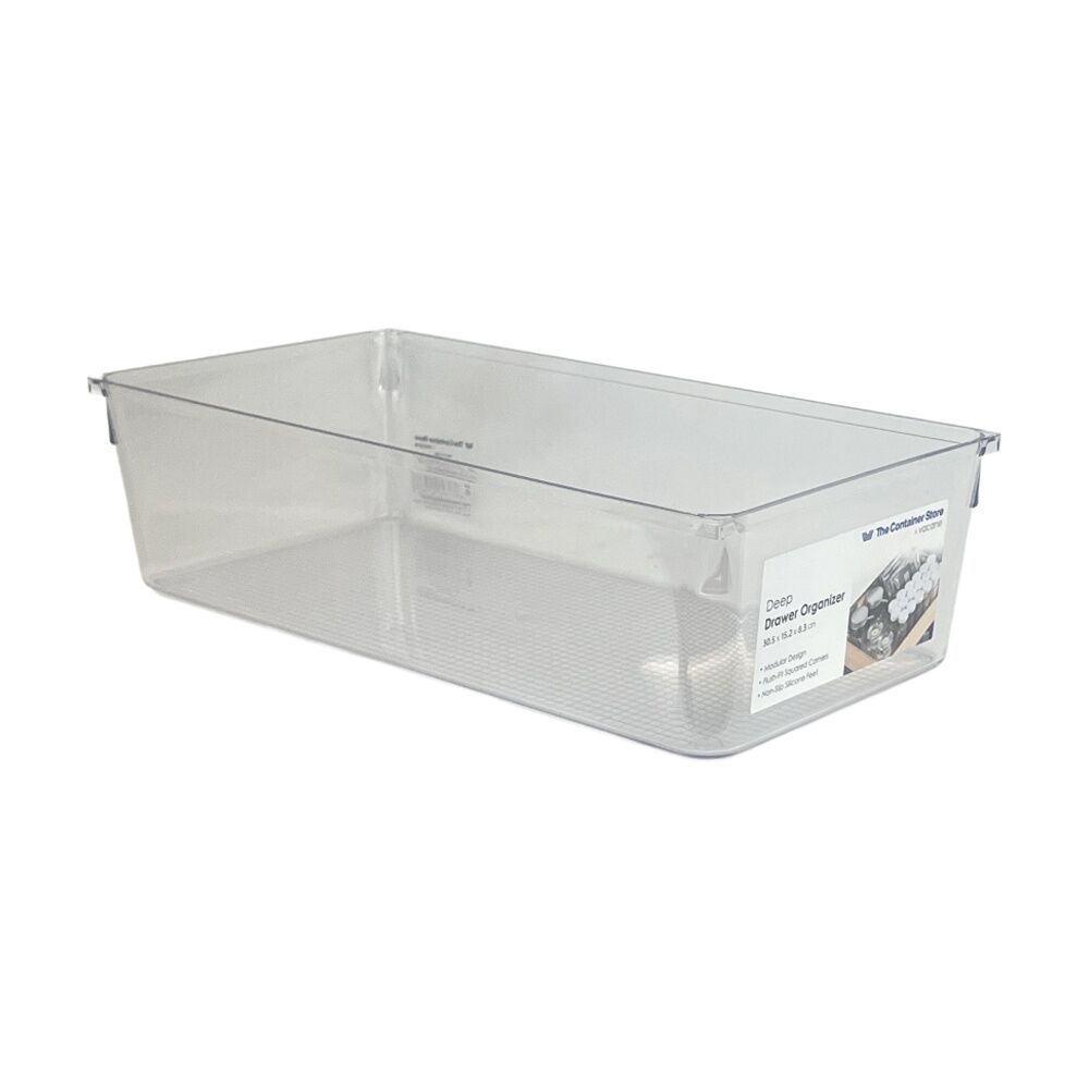 3PK The Container Store Deep Drawer Organiser Insert Clear 30.5x15.2x8.3cm