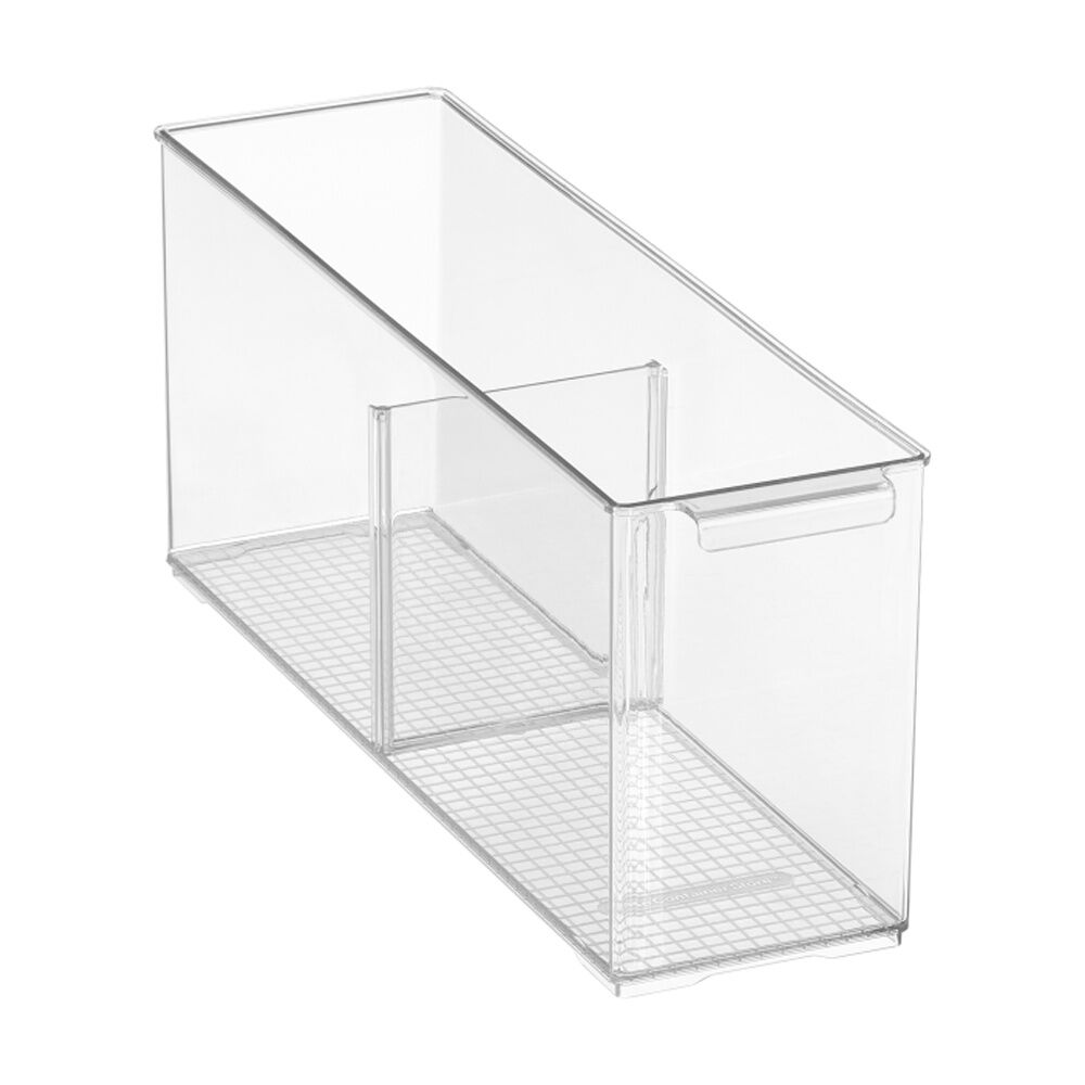The Container Store Pantry Bin Small W/ Divider Plastic Organiser Clear