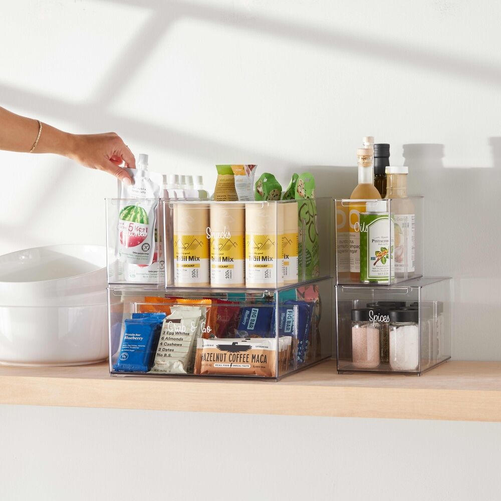 The Container Store Pantry Bin Medium W/ Divider Plastic Organiser Clear