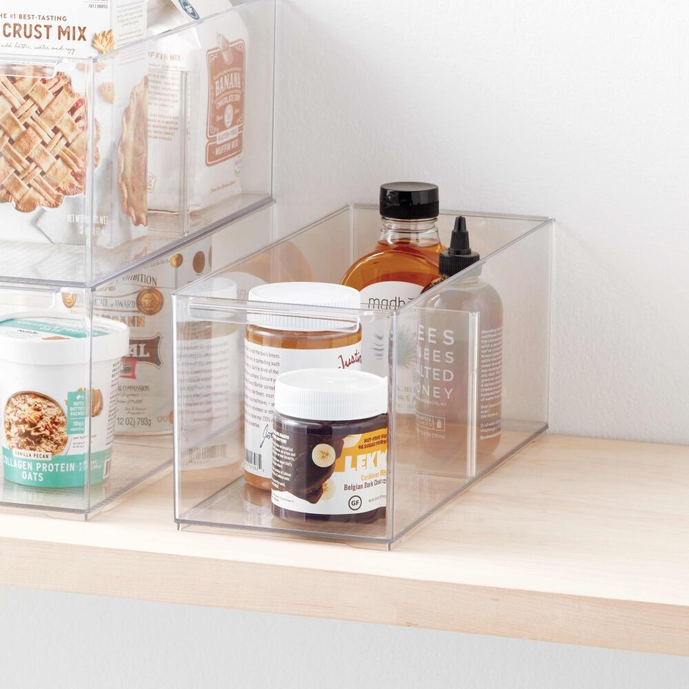 The Container Store Pantry Bin Medium W/ Divider Plastic Organiser Clear