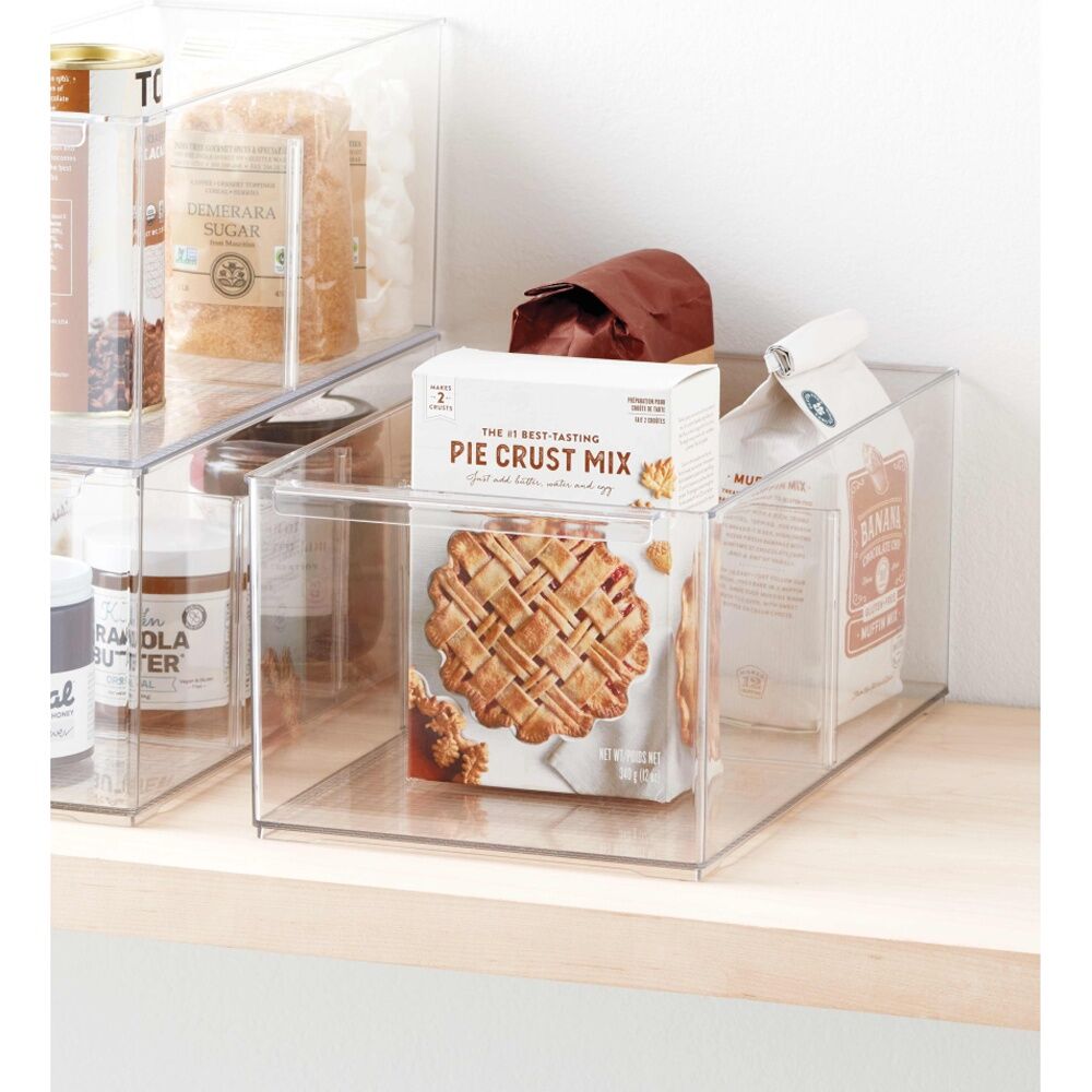 4PK The Container Store Pantry Bin Large W/ Divider Plastic Organiser Clear
