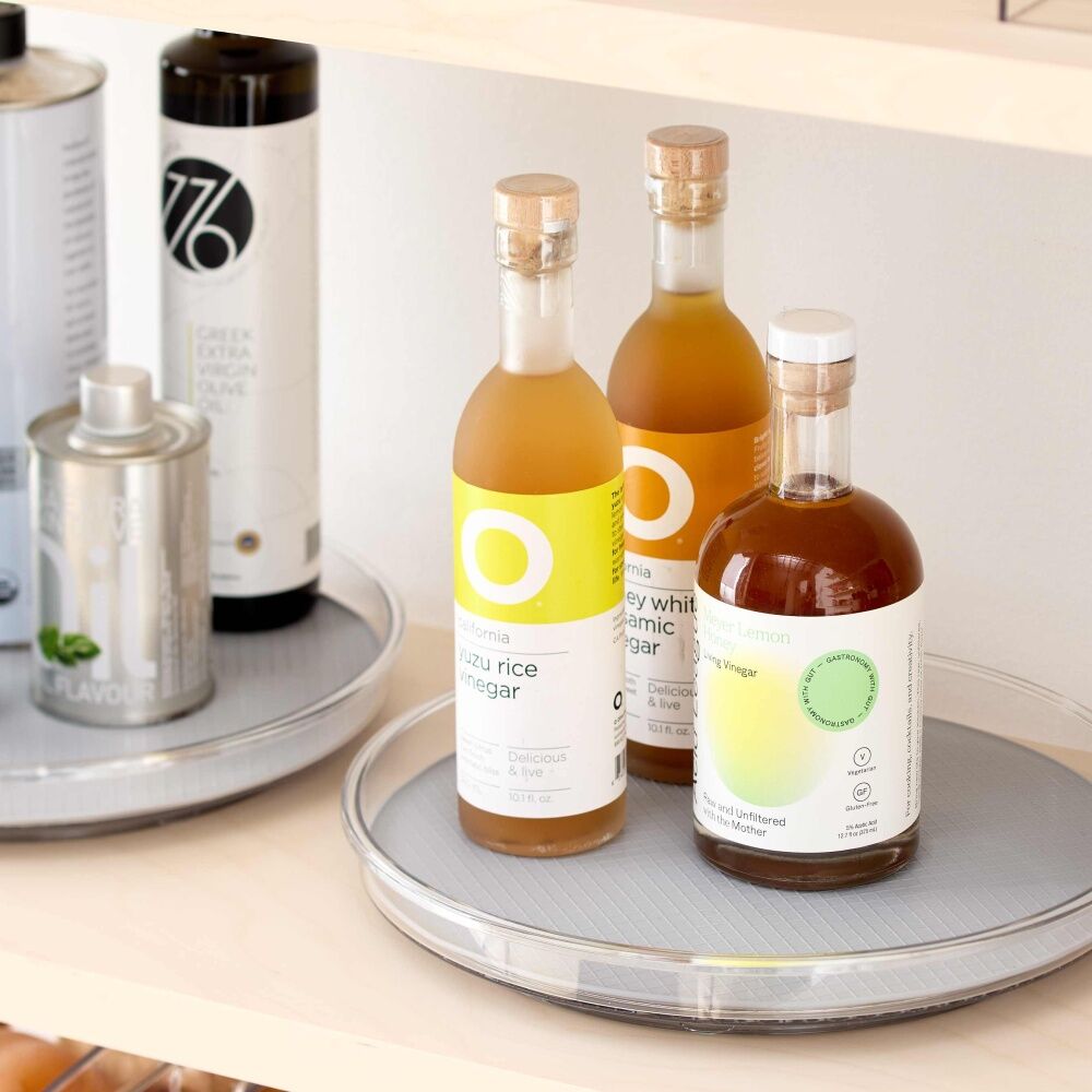 2PK The Container Store Turntable W/ Liner Shallow Plastic Lazy Susan Organiser