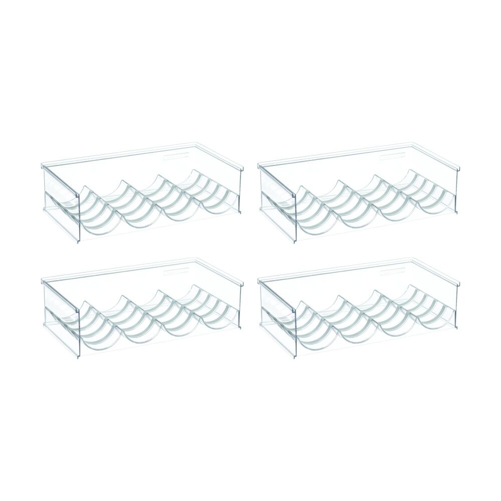 4PK The Container Store Stacking Four Bottle Holder Clear Plastic Rack Organiser