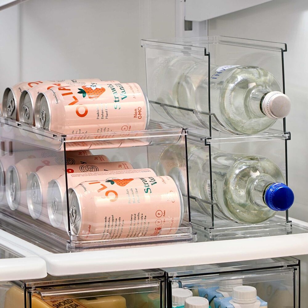 2PK The Container Store Soft Drink Can Organiser Stack Kitchen Storage Clear