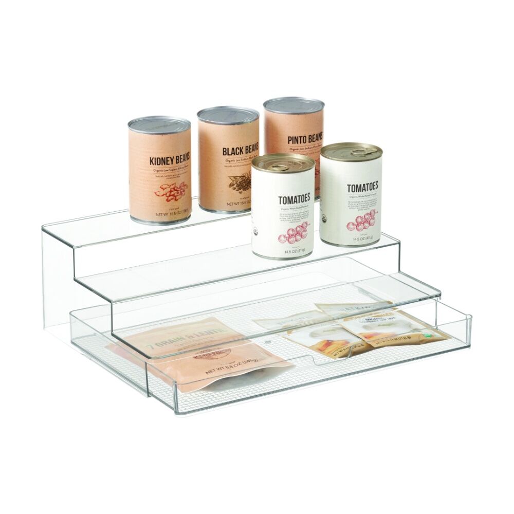 2PK The Container Store Three Tier Organiser W/ Drawer Plastic Storage Clear