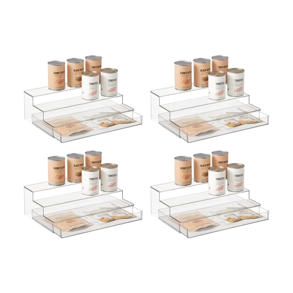 4PK The Container Store Large Three Tier Organiser W/ Drawer Storage Clear