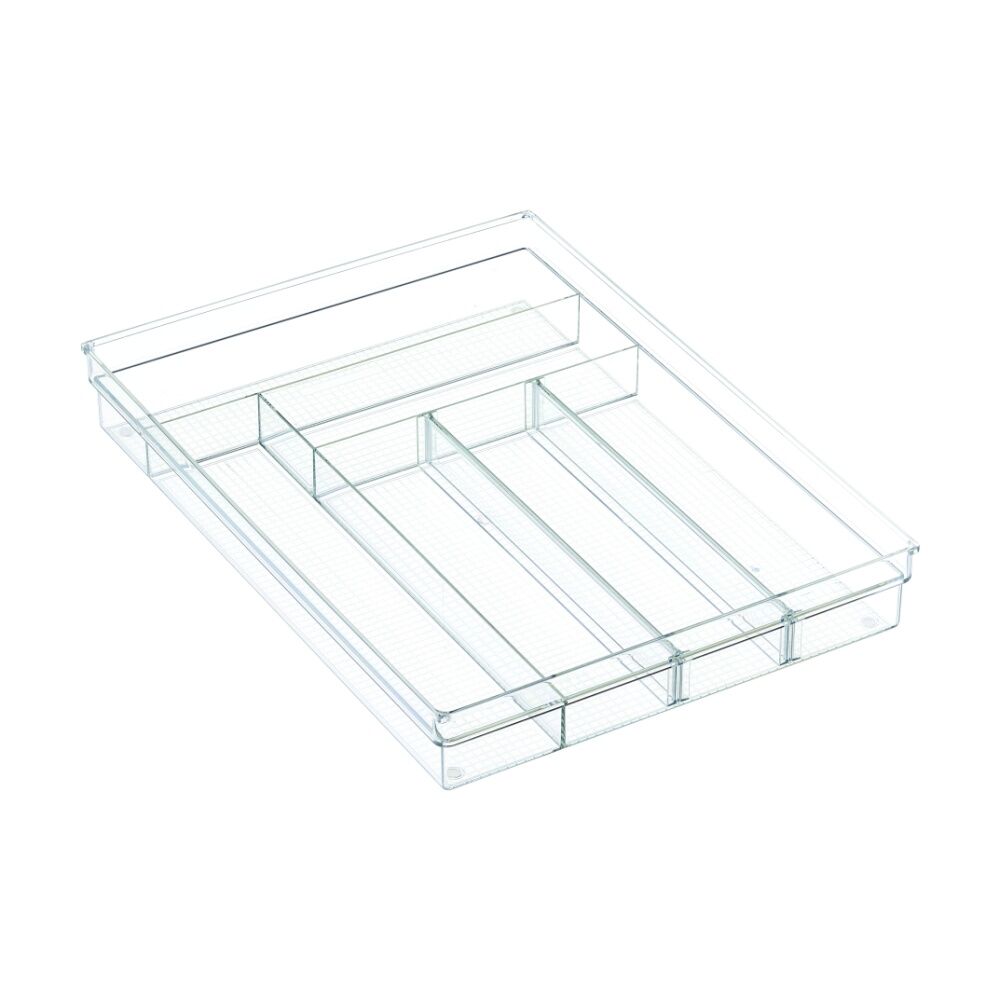2PK The Container Store Drawer Cutlery Tray Plastic Kitchen Organiser Clear